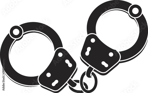 Police handcuffs icon, law enforcement restraint equipment silhouette, criminal arrest concept, justice security symbol isolated vector illustration design
