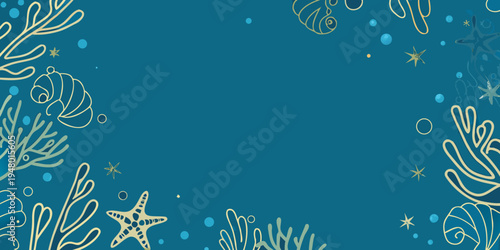 Abstract illustration of marine life against a teal blue background