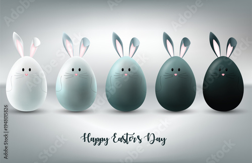 Easter eggs with bunny ears and happy easter day greeting