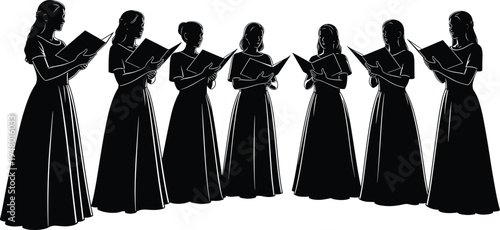 Women, choir, singers, silhouette, group, singing, music, performance, vocal, ensemble, harmony, concert, rehearsal, chorus, cultural, stage, melody, illustration, artistic, concept