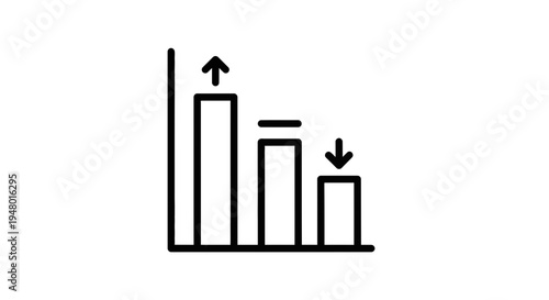 Bar chart showing declining trend with upward and downward arrows, business concept