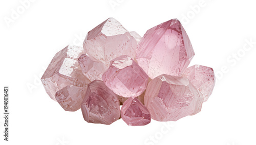 Tableau sur toile Isolated cluster of natural pink rose quartz crystals, beautiful mineral gemston