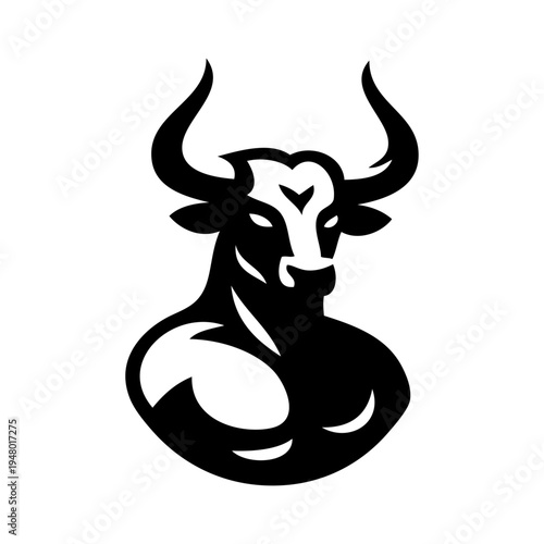 Logotipo cabeza de minotauro de la leyenda griega. Dibujo sencillo del minotauro: cuerpo humano con cabeza de toro.