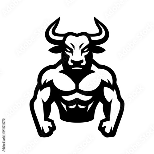 Logotipo minotauro de la leyenda griega. Dibujo sencillo del minotauro de pie: cuerpo humano con cabeza de toro.