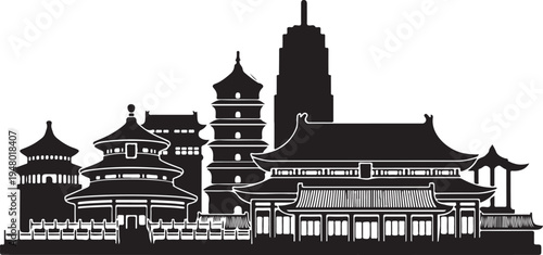 Traditional Chinese architecture with pagodas and temples  ancient buildings