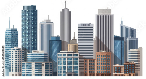 Cityscape Panorama - A Dense Cluster of Modern Skyscrapers.