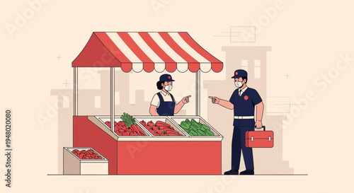 Customer wearing mask buys fresh produce from street vendor during pandemic