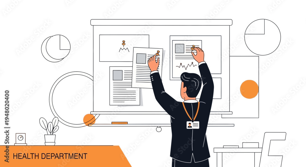 Obraz premium Health Department Professional Presents Data on Whiteboard with Charts and Graphs