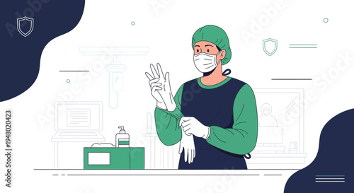 Healthcare Professional Wearing Protective Gear and Gloves in Medical Setting