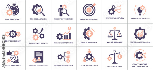Business Efficiency Icons Set for Productivity and Optimization Concepts