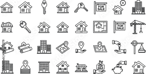 Set depicting real estate activities and housing