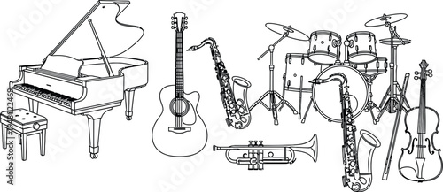 Line ensemble of musical instruments and piano arrangement