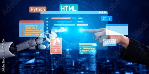 Tableau sur toile AI artificial intelligence assists software development through smart coding tools, virtual assistant debugging, and intelligent automation in digital product creation