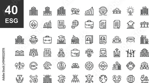 ESG sustainability icons set environment social governance corporate responsibility outline collection