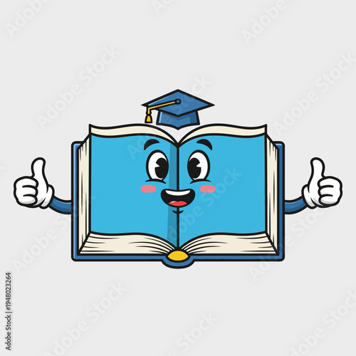 Cartoon Book Character Wearing Graduation Cap.