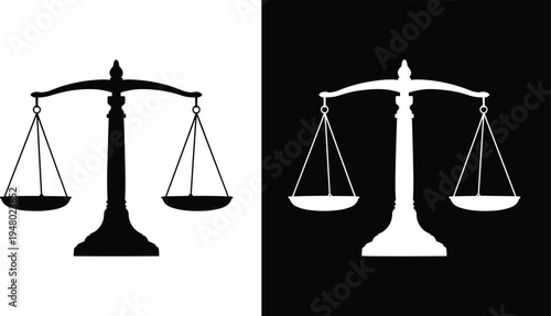 Black and white scales of justice balance symbol