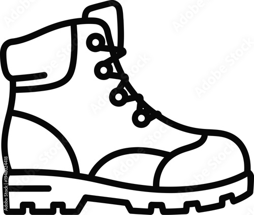 A sturdy leather work boot with thick tread soles and a high ankle design for protective hiking