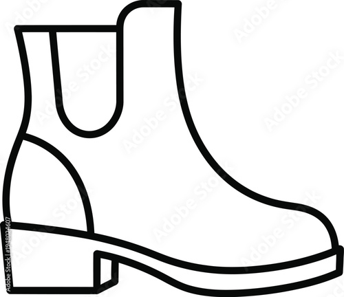 A simple black and white line art illustration of a stylish chelsea ankle boot for casual wear