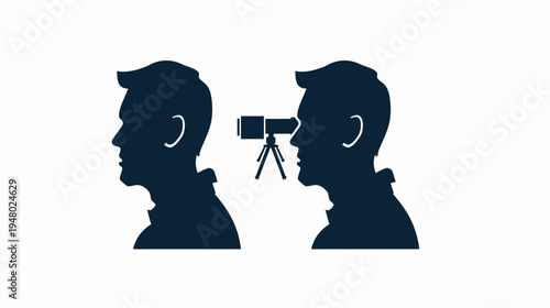 Silhouette illustration showing a man looking through a telescope toward another man
