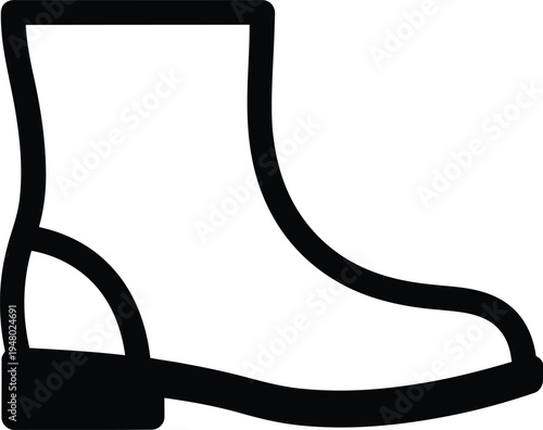 A simple black line art icon representing a classic leather ankle boot for men or women fashion