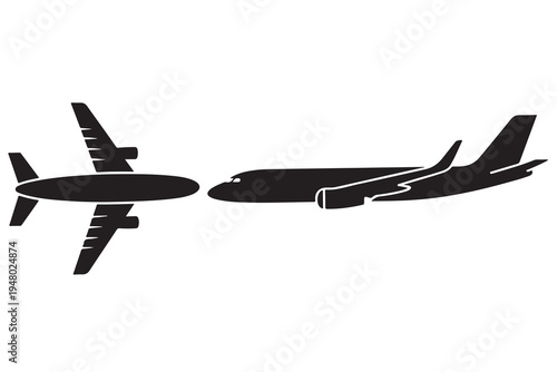 Airplane silhouette set passenger aircraft aviation transport illustration

