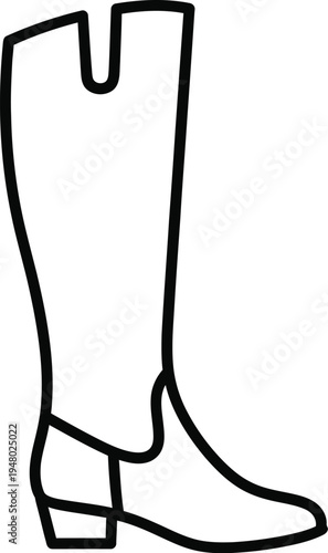 A simple outline illustration of a classic tall leather boot with a low heel for women fashion
