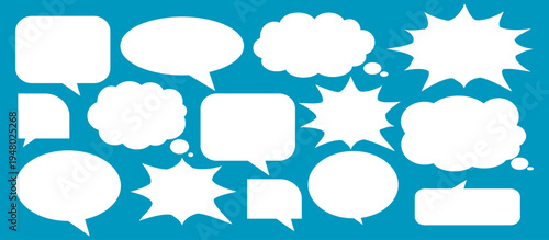 A set of chat box designs for comments on social media or comics. Vector designs of speech bubbles, text boxes, and conversation chat columns in comics.	
