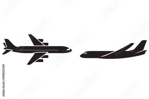 Airplane silhouette set passenger aircraft aviation transport illustration
