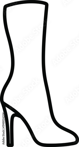 A simple black outline drawing of a tall ladies fashion boot with a high heel for formal wear