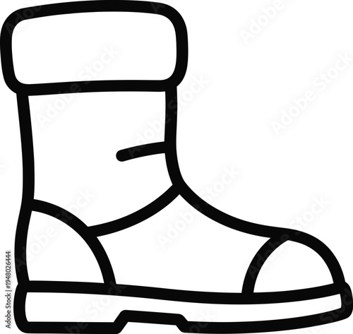 A simple black and white line art vector illustration of a warm winter boot for cold weather wear