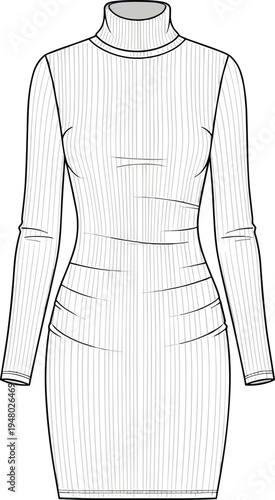 Fashion technical sketch of long sleeve western shirt, featuring curved yoke, pointed collar, buttoned cuffs, and back pleat detail, cad drawing flat vector illustration