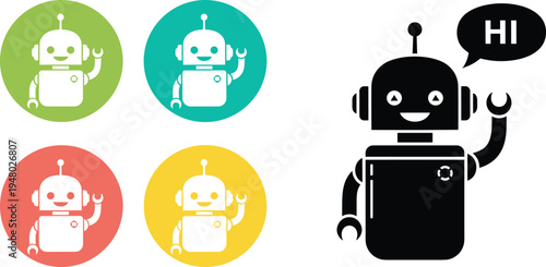 Cute robot mascot icons set chatbot assistant artificial intelligence character illustration collection