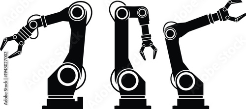 Industrial robotic arm icons set automation manufacturing technology silhouette illustration collection

Keywords: