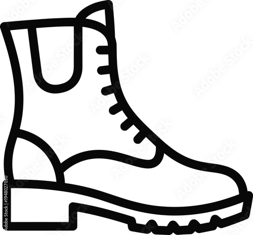 A detailed outline illustration of a classic leather lace up boot with a sturdy rubber lug sole