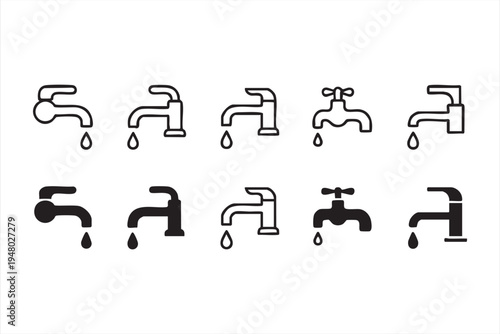 Household plumbing icon set with water droplets for UI and infographic use