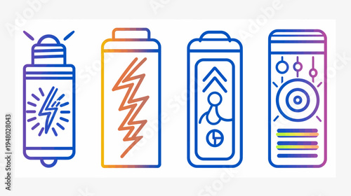 Four stylized icons depicting energy concepts with gradient coloring. Each is a unique representation