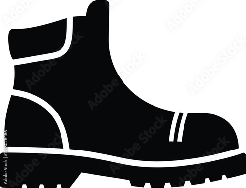 A black silhouette icon representing a sturdy leather work boot with a thick lugged rubber sole