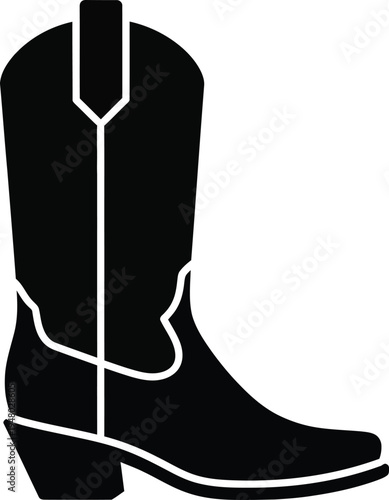 A black silhouette icon representing a traditional western style leather cowboy boot for footwear