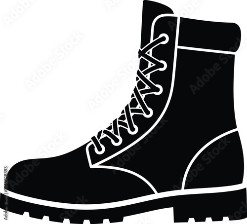 A sturdy black lace up combat boot silhouette featuring a thick lug sole and high ankle support