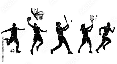 Black vector silhouettes of popular sports athletes set EPS10 Stock.eps