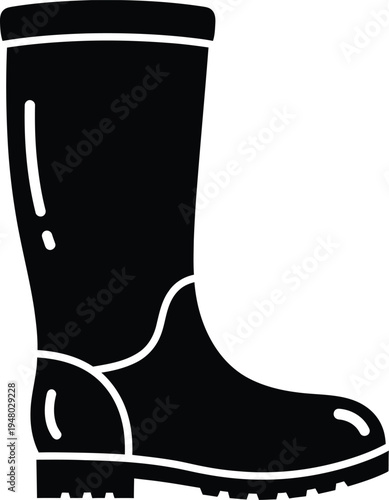 A sturdy black rubber boot designed for outdoor activities like gardening and wet weather walking