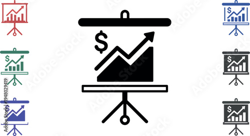 Black Financial Growth Chart with Dollar Sign on Presentation Screen