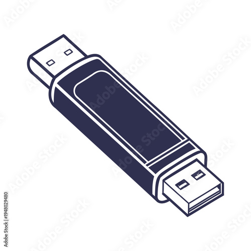 Vector USB flash drive icon, dark blue and white