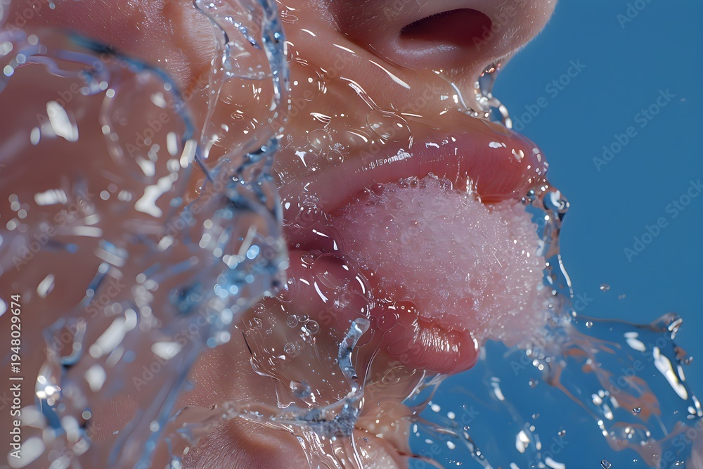 Fototapeta premium Close-Up of Woman Chewing Pink Bubble Gum