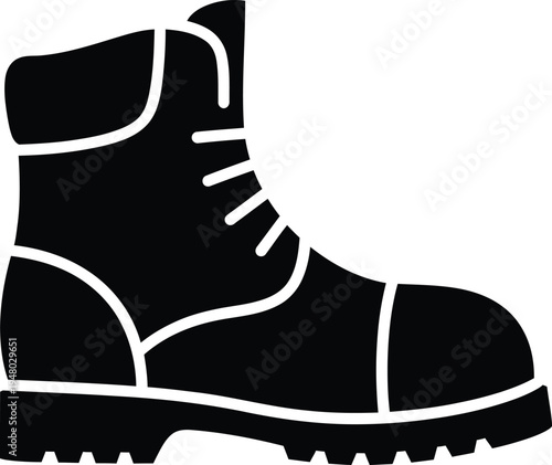 A sturdy leather work boot with a thick lugged sole and reinforced toe cap for heavy duty tasks