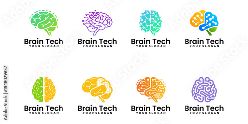 digital technology brain logo design collection