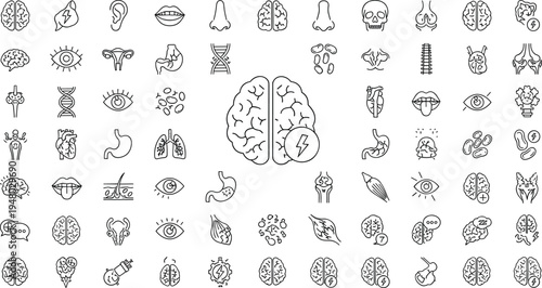 Human anatomy medical icons set brain organs healthcare outline collection