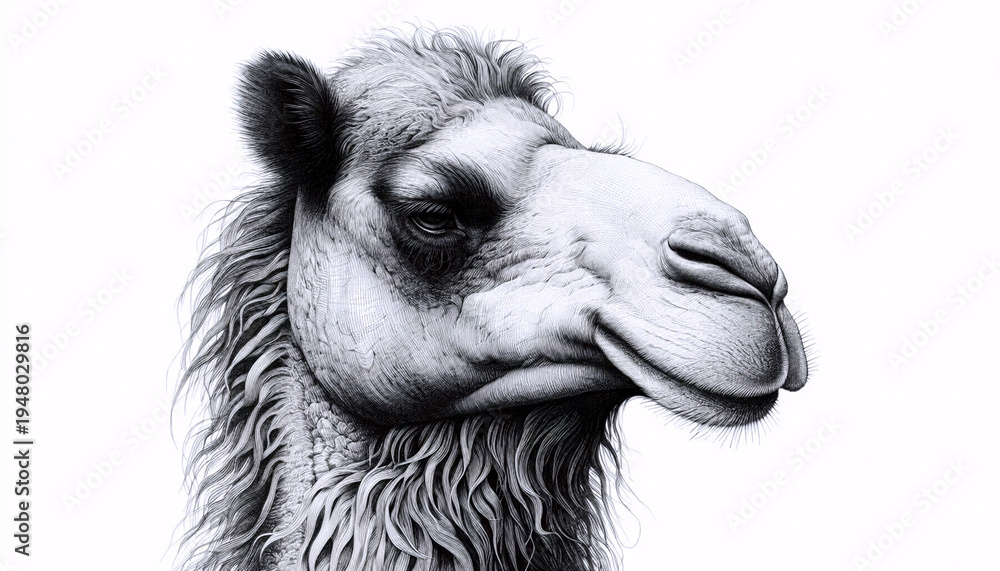 Fototapeta premium A Camel ink drawing art print, Ai generated image