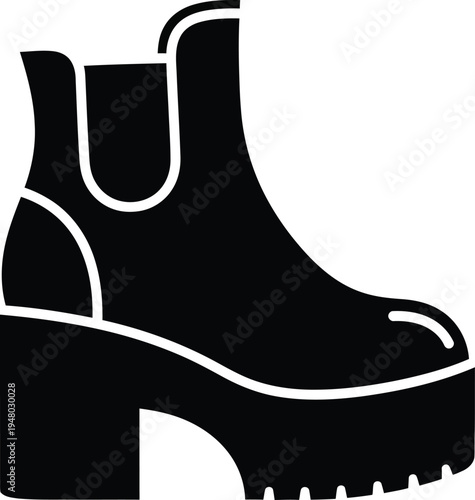 Black silhouette of a stylish chelsea boot with a chunky platform sole for modern fashion wear