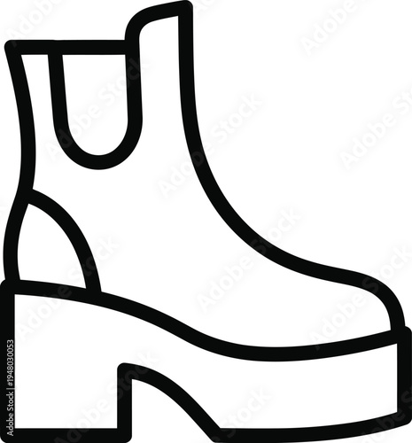 A black and white line art illustration of a stylish platform chelsea boot for casual footwear